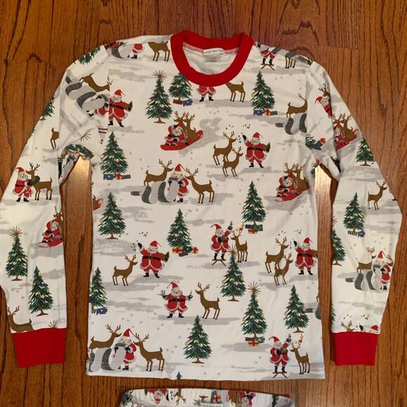 Pottery Barn Kids Santa Sled Christmas Pajama Set | White Red | Small - Picture 2 of 11